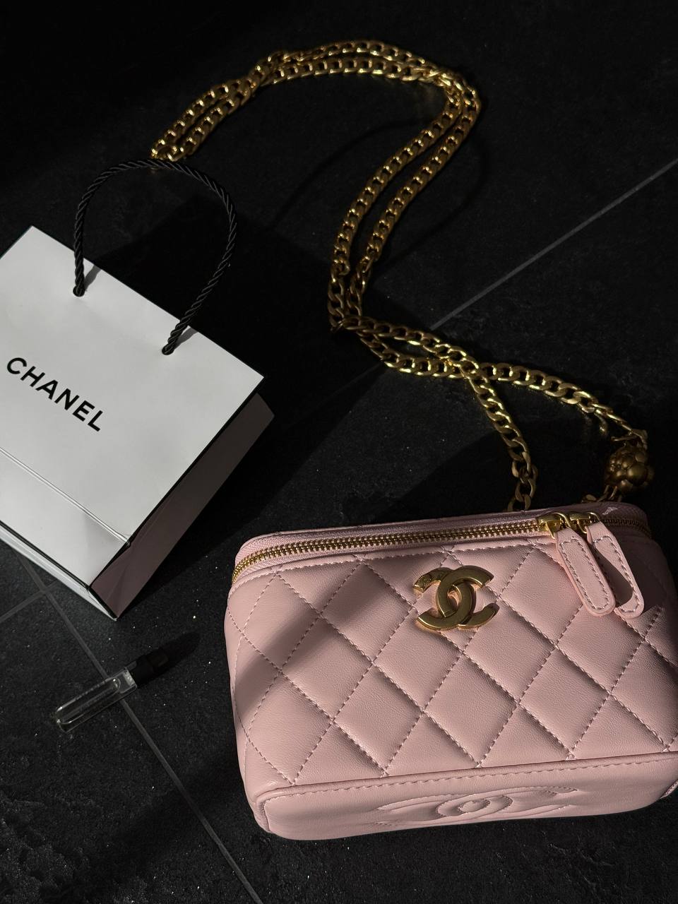 Chanel Classic Light Pink Lambskin Mini Vanity Case Gold - 7