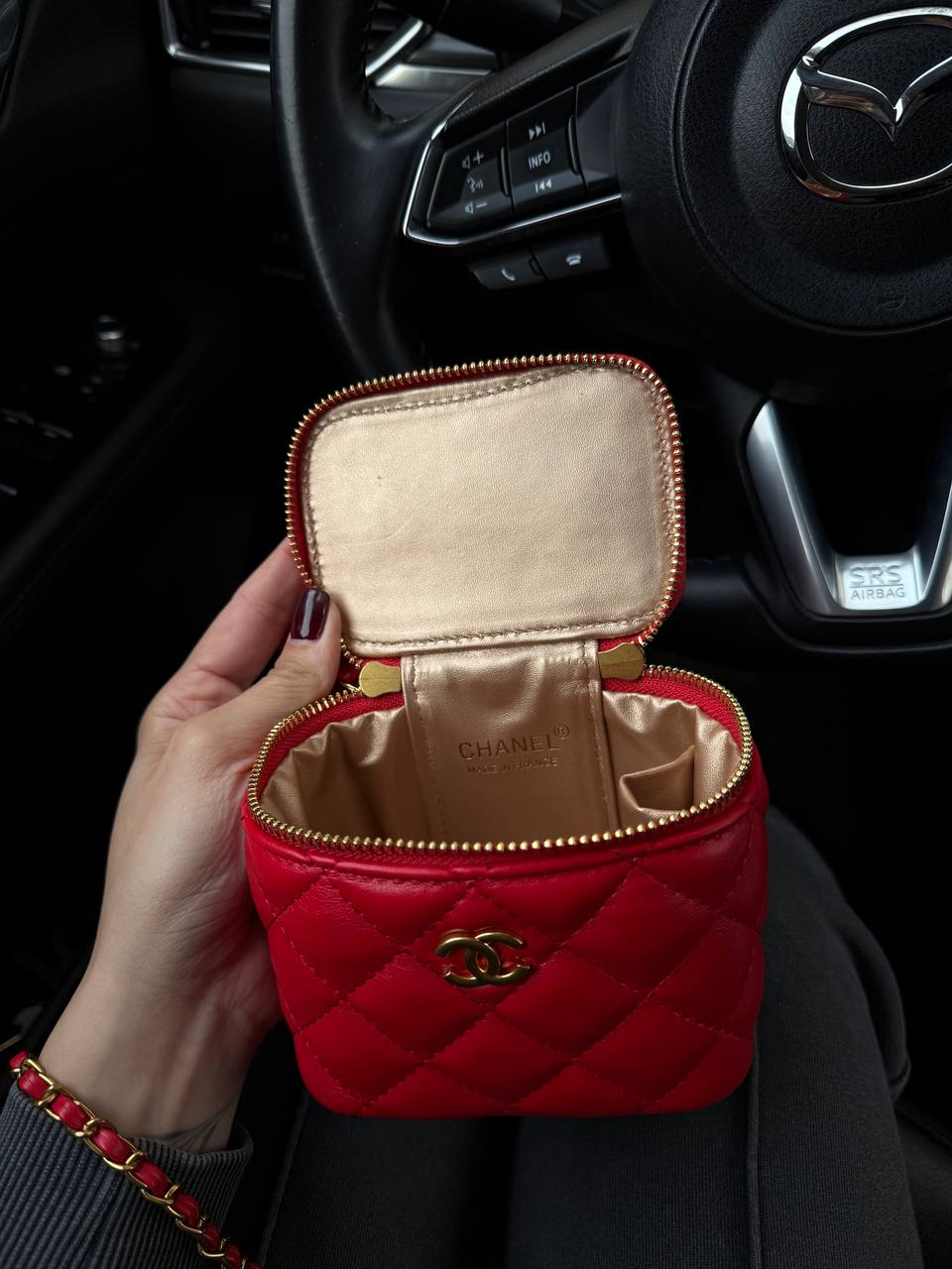 Chanel Classic Red Lambskin Pearl Crush Mini Vanity Case - 14