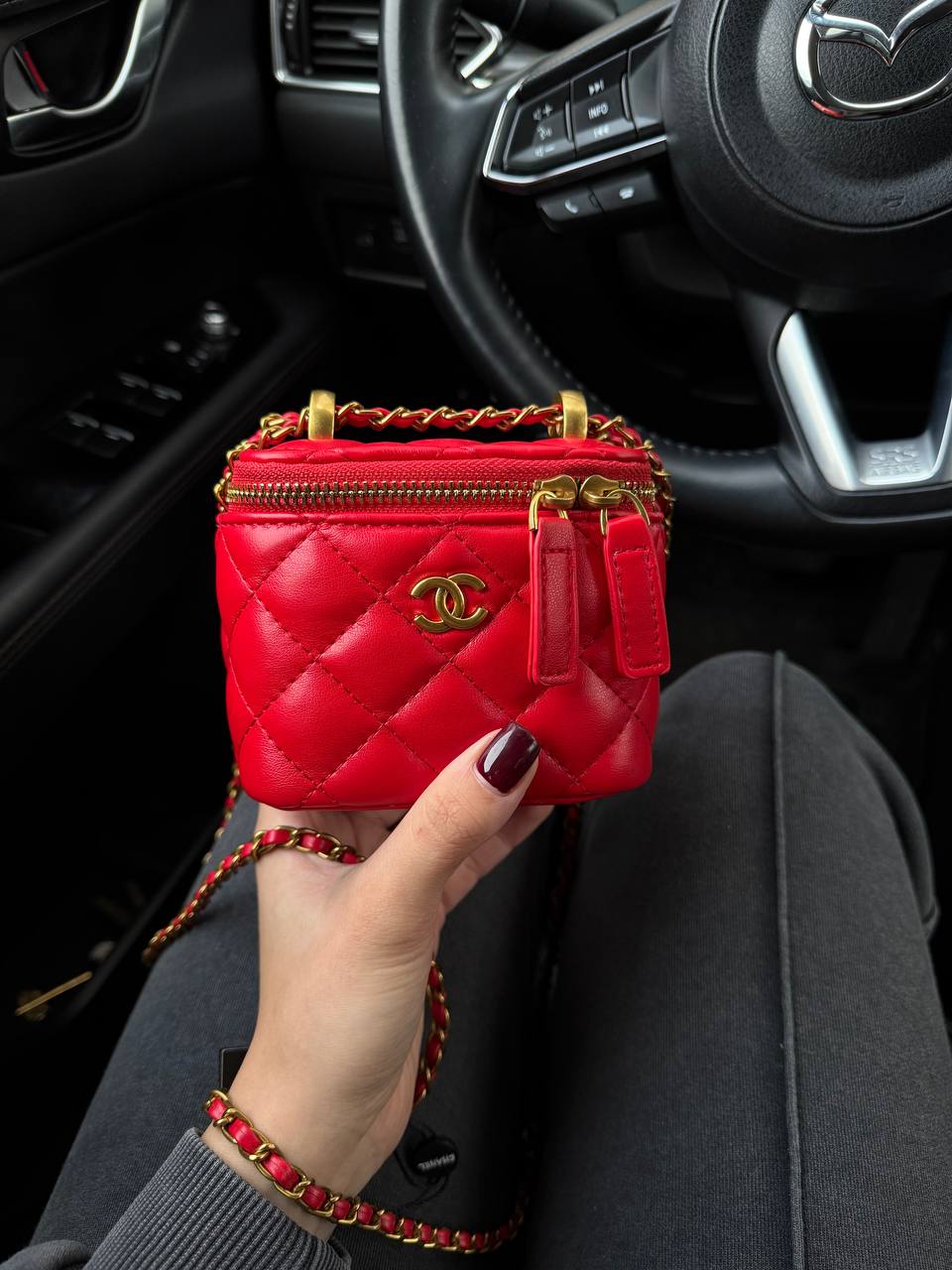 Chanel Classic Red Lambskin Pearl Crush Mini Vanity Case - 2