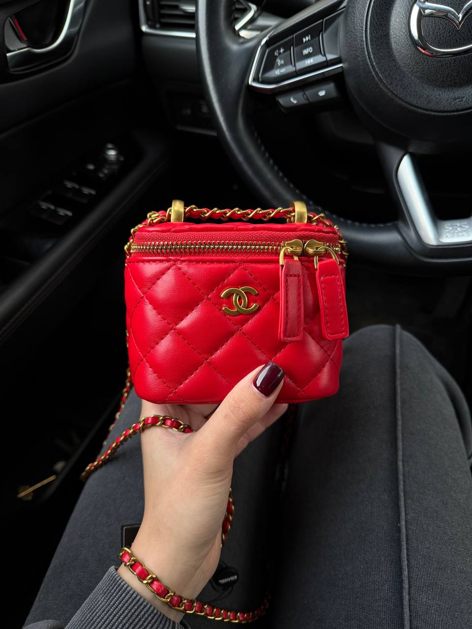 Chanel Classic Red Lambskin Pearl Crush Mini Vanity Case - 4