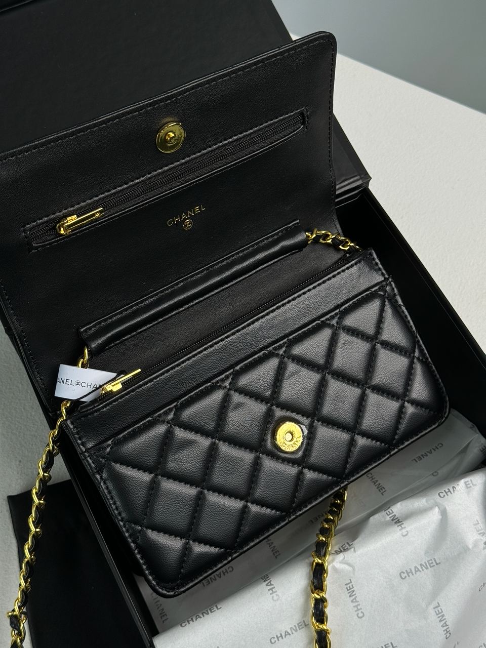 Chanel Classic Wallet on Chain Black/Gold - 13