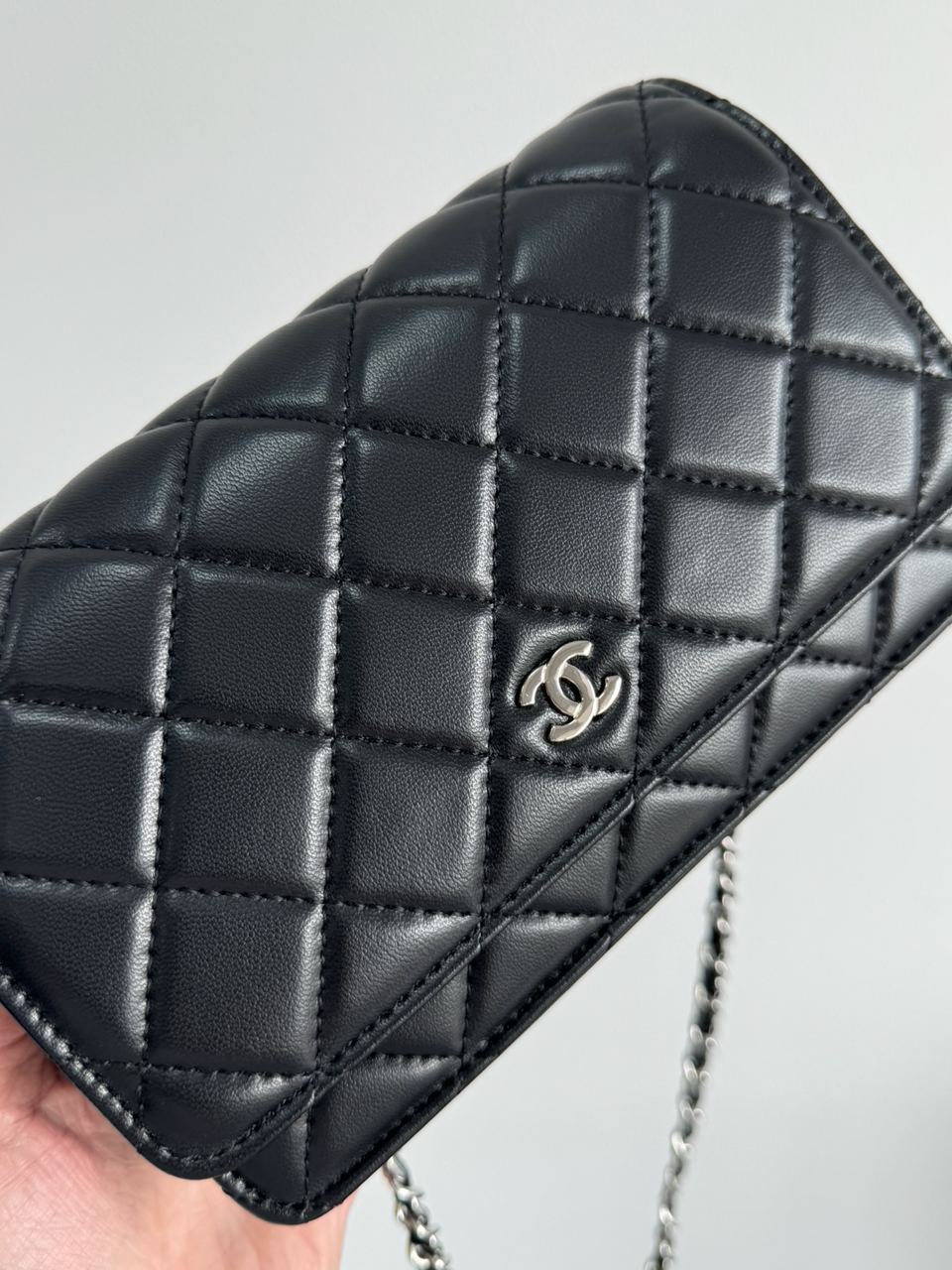 Chanel Classic Wallet on Chain Black/Silver - 12