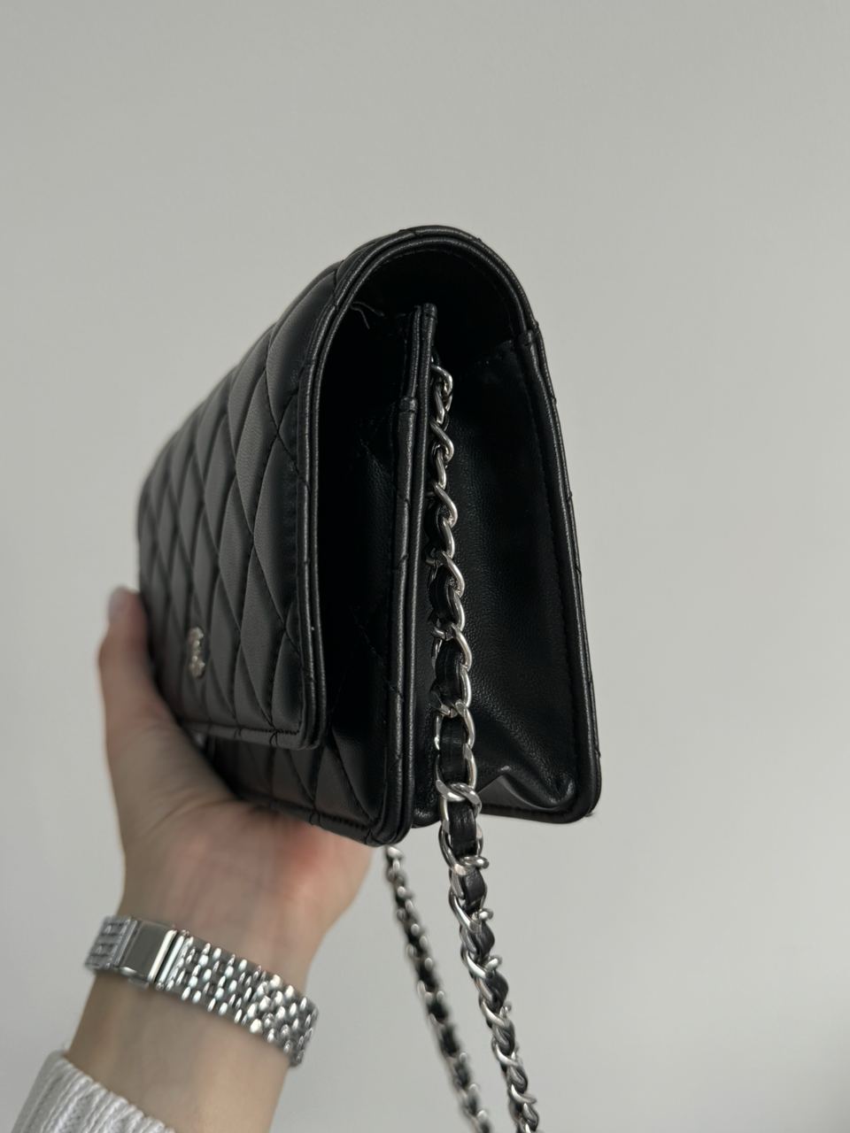 Chanel Classic Wallet on Chain Black/Silver - 16
