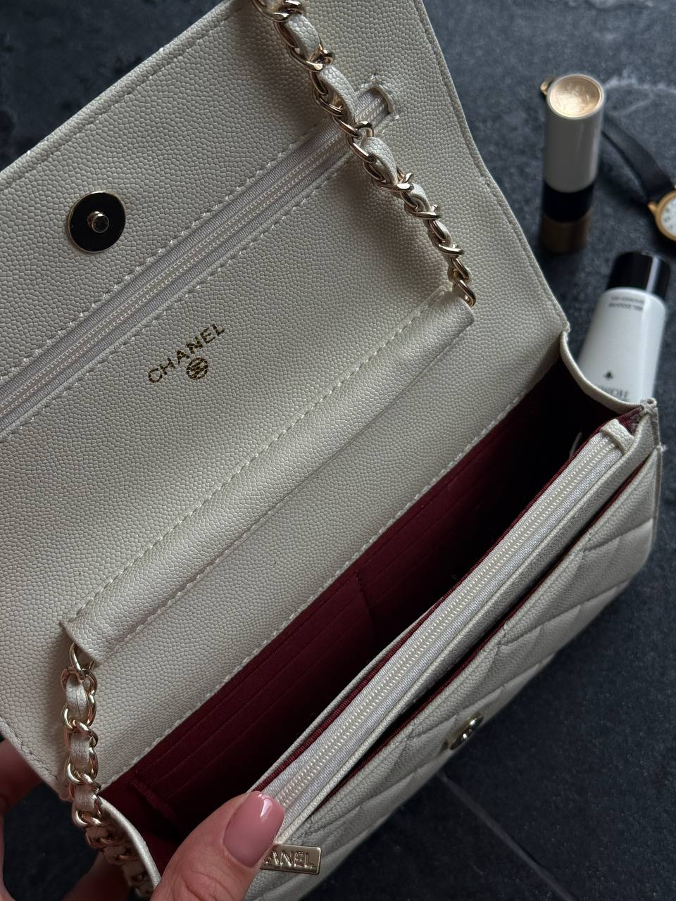 Chanel Classic Wallet on Chain Quilted Caviar Milk/Gold - 11