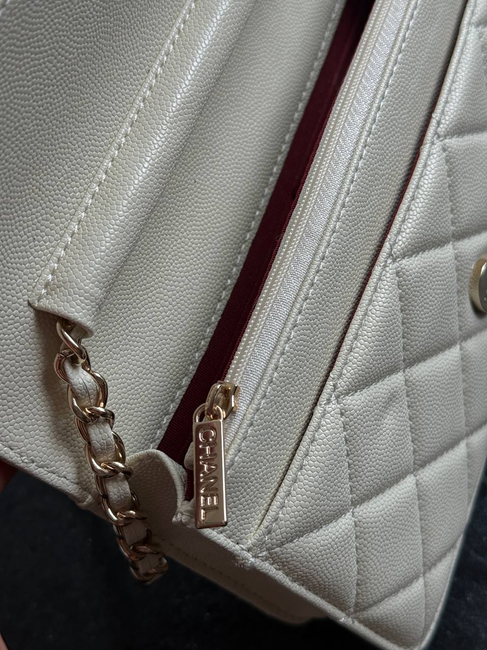 Chanel Classic Wallet on Chain Quilted Caviar Milk/Gold - 14