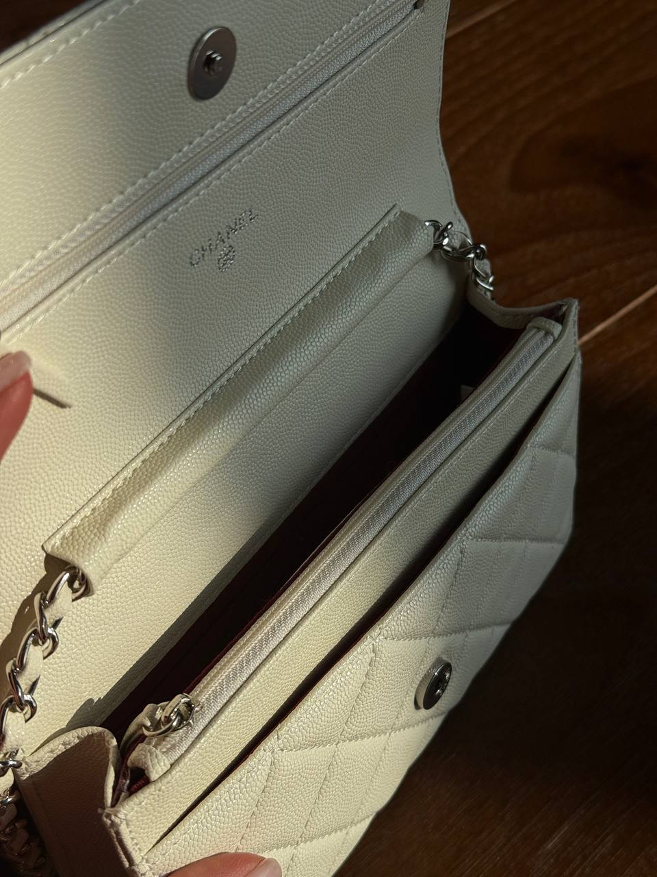 Chanel Classic Wallet on Chain Quilted Caviar White/Silver - 13