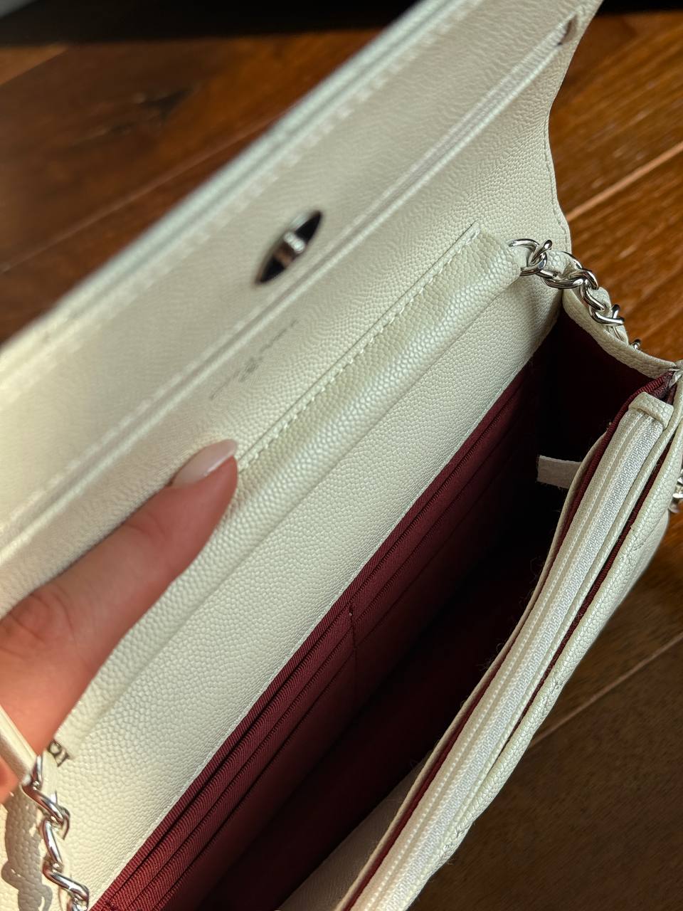 Chanel Classic Wallet on Chain Quilted Caviar White/Silver - 15