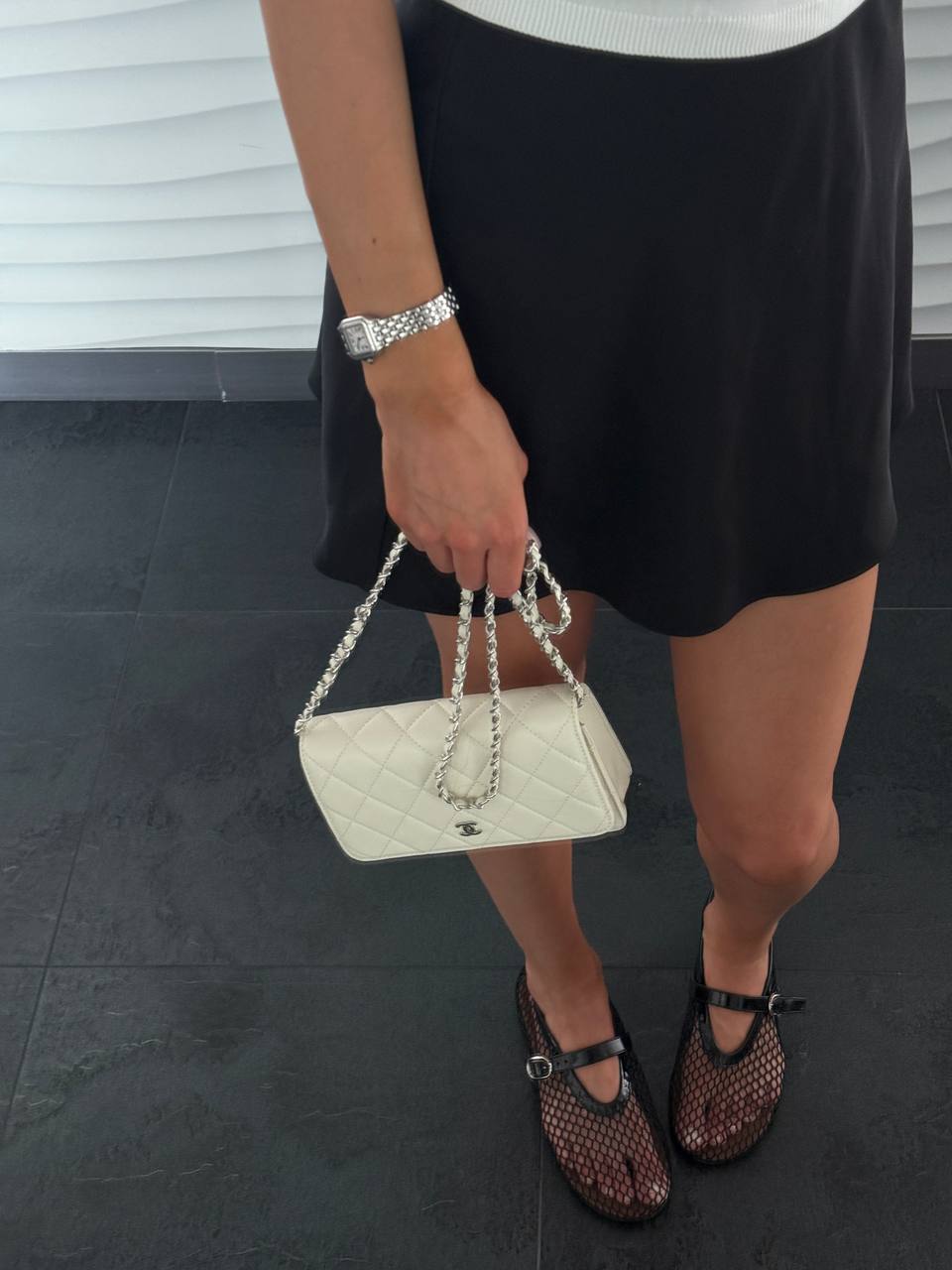 Chanel Classic Wallet on Chain Quilted Caviar White/Silver - 6