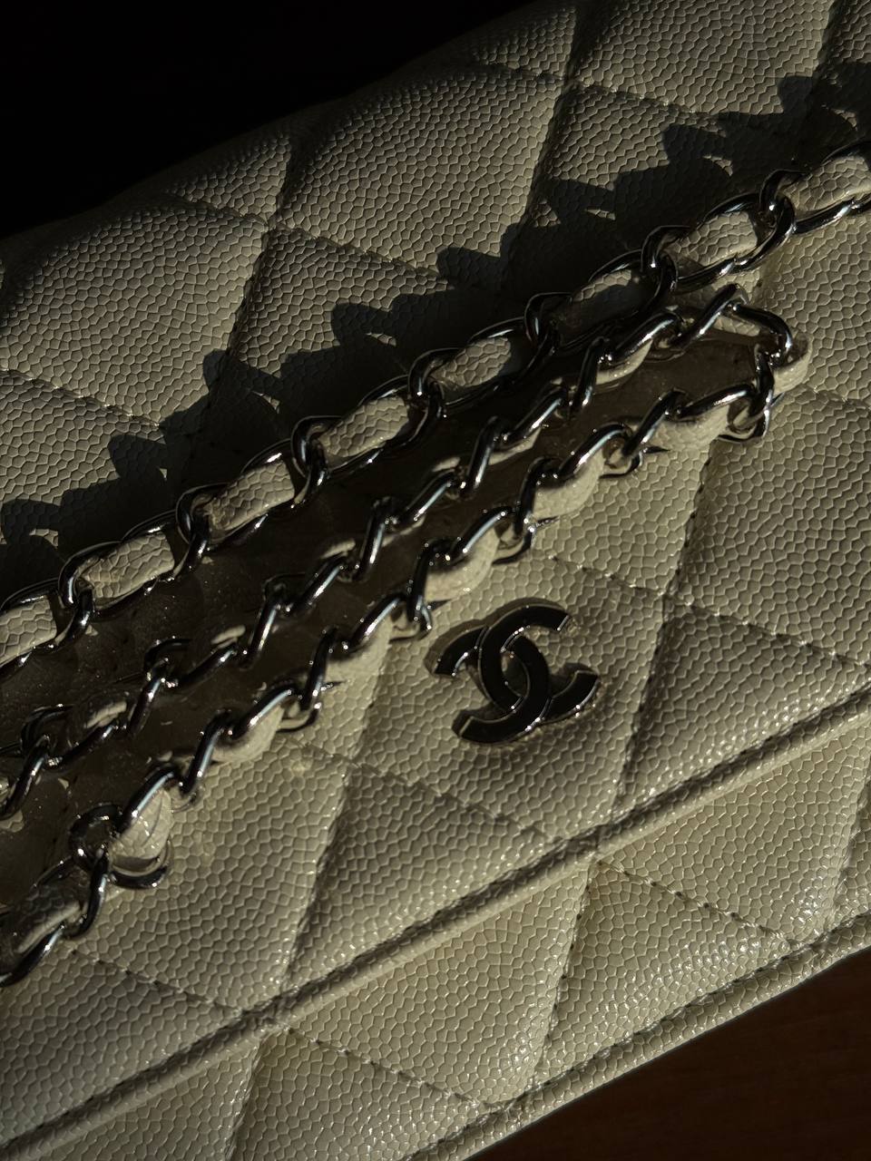 Chanel Classic Wallet on Chain Quilted Caviar White/Silver - 9
