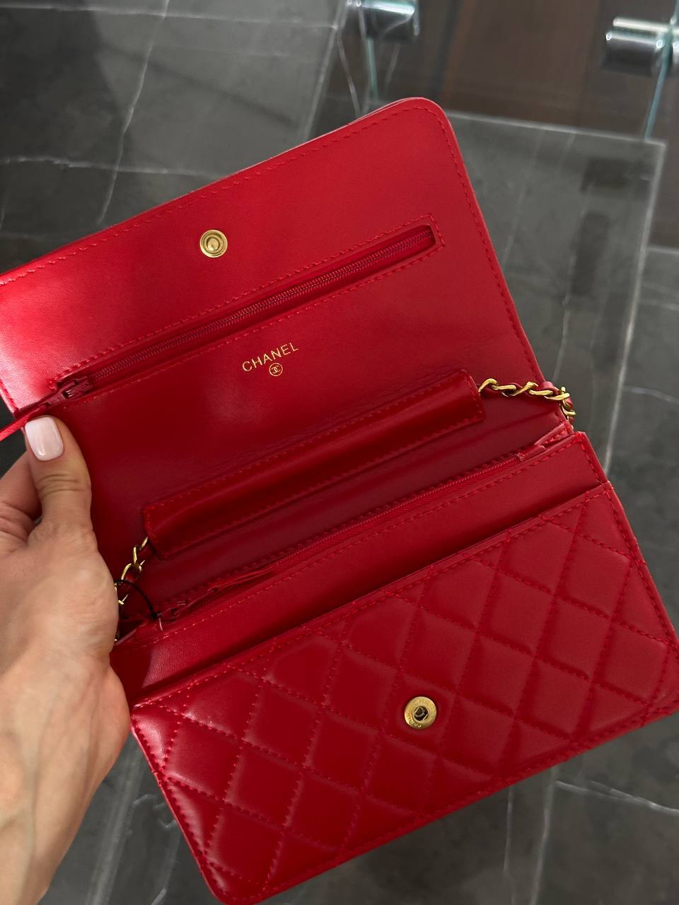 Chanel Classic Wallet On Chain Red Lambskin - 4