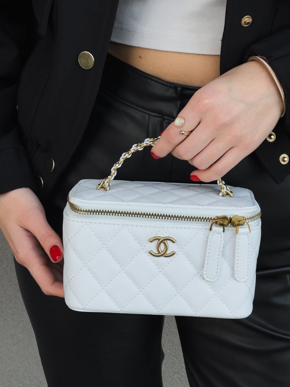 Chanel Classic White Lambskin Pearl Crush Vanity - 5