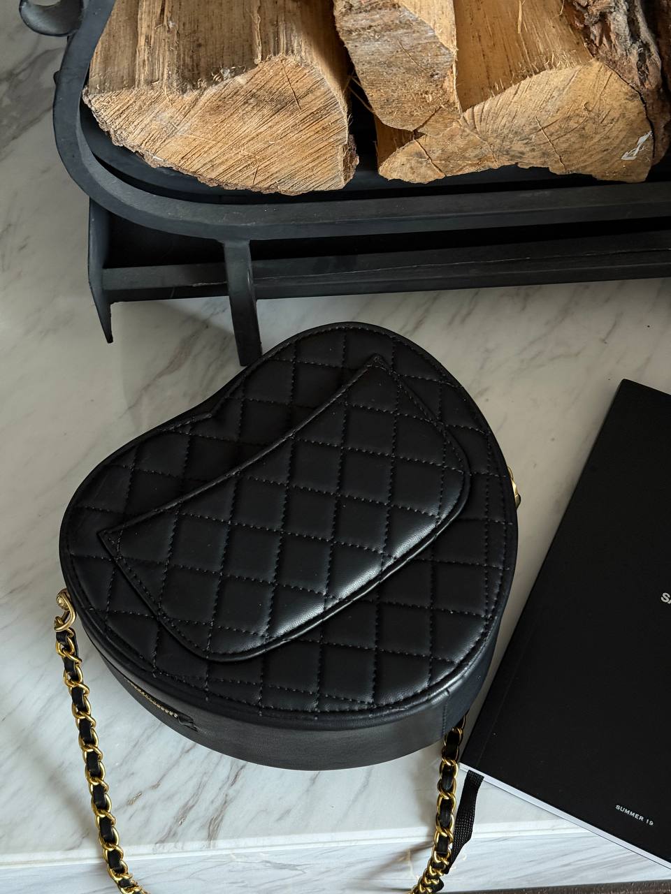 Chanel Heart Chain Clutch Bag Black - 6