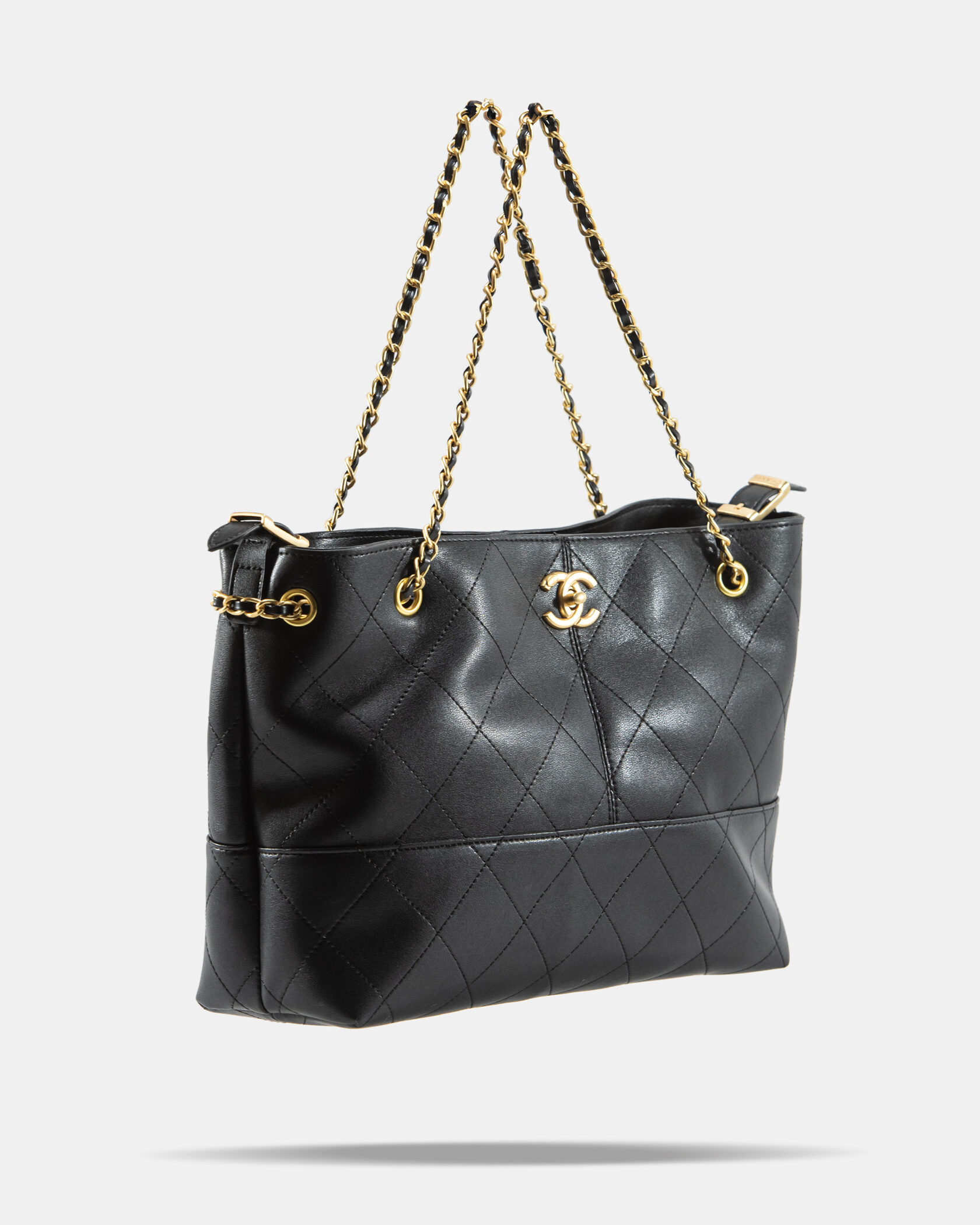 Chanel Large Shopping Bag Shiny Lambskin &amp; Gold-Tone Metal Black. - 5