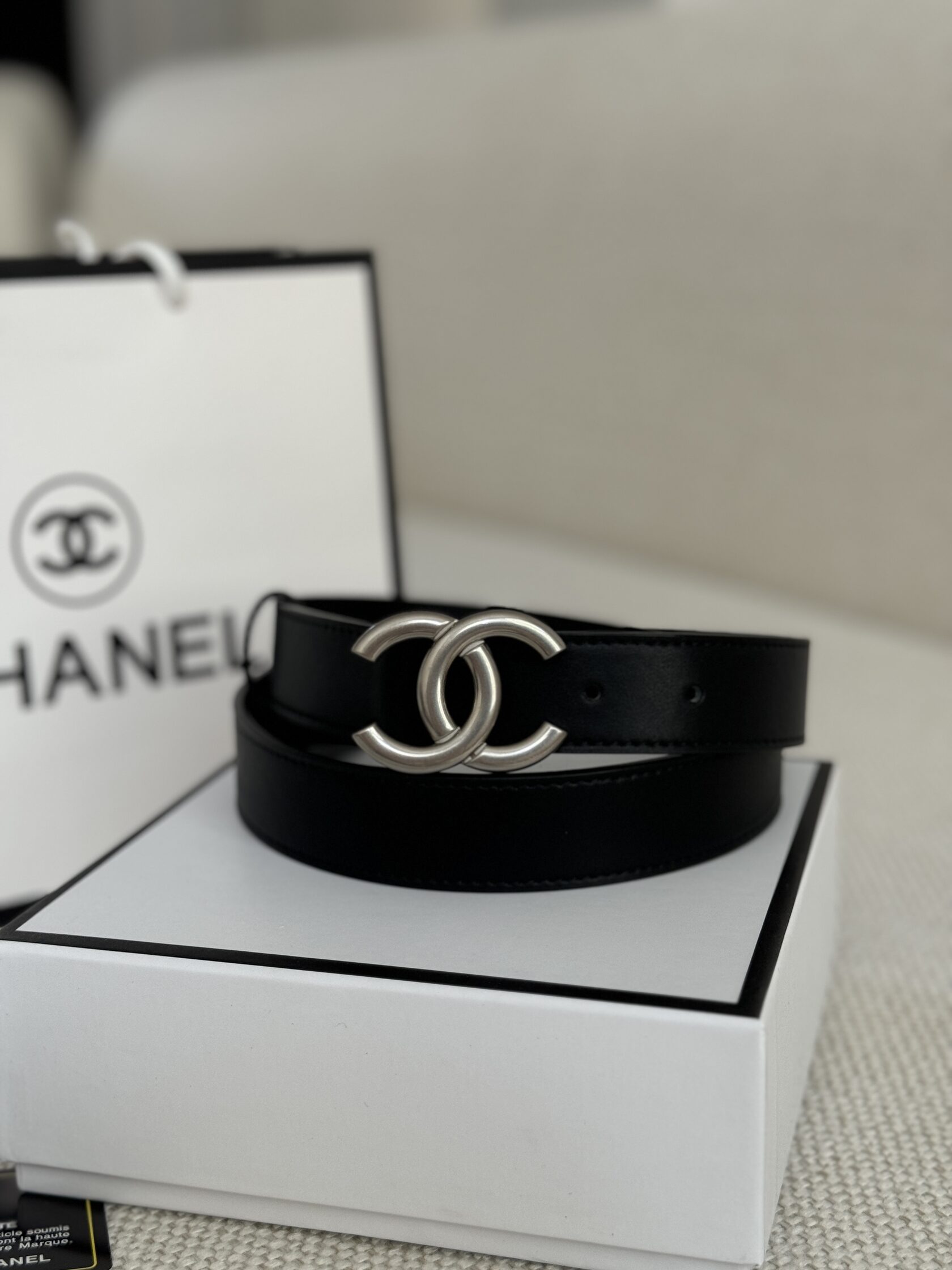 Chanel Leather Belt Black/Silver - 4