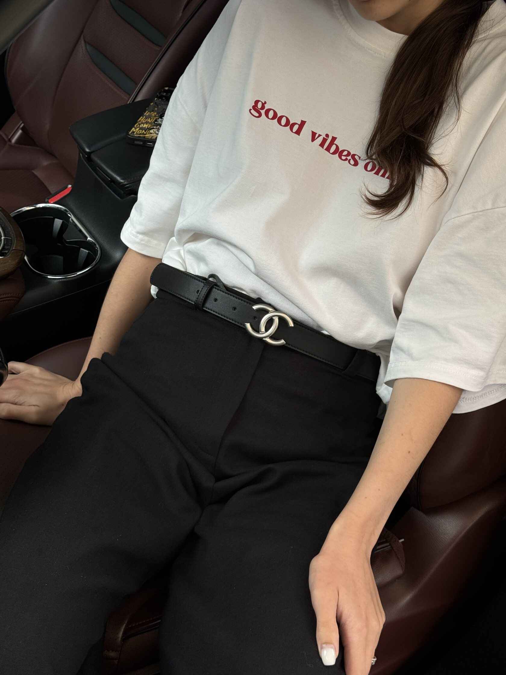 Chanel Leather Belt Black/Silver - 9