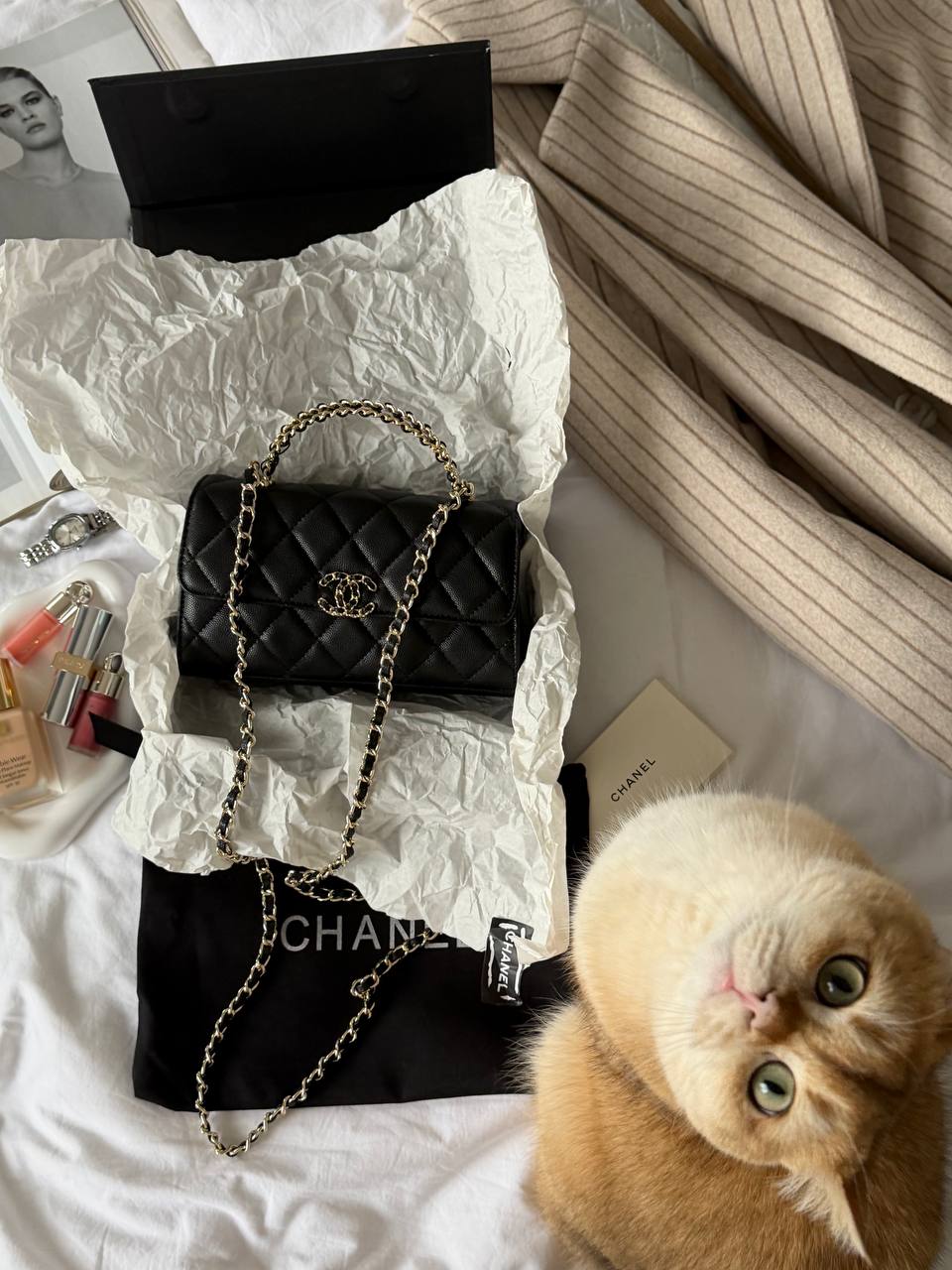 Chanel long flap wallet in black grained shiny - 2