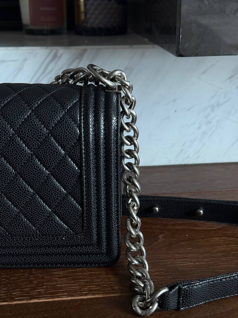 Chanel Medium Boy Black/Silver Caviar RHW - 7