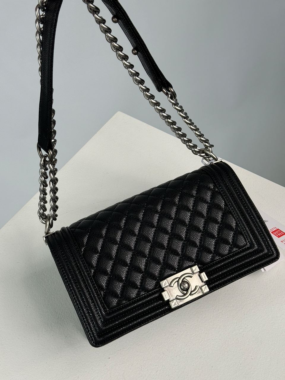 Chanel Medium Boy Black/Silver Caviar RHW - 8