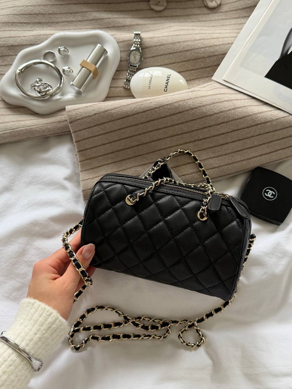Chanel Mini Boston Chain Shoulder bag Black/Gold - 11