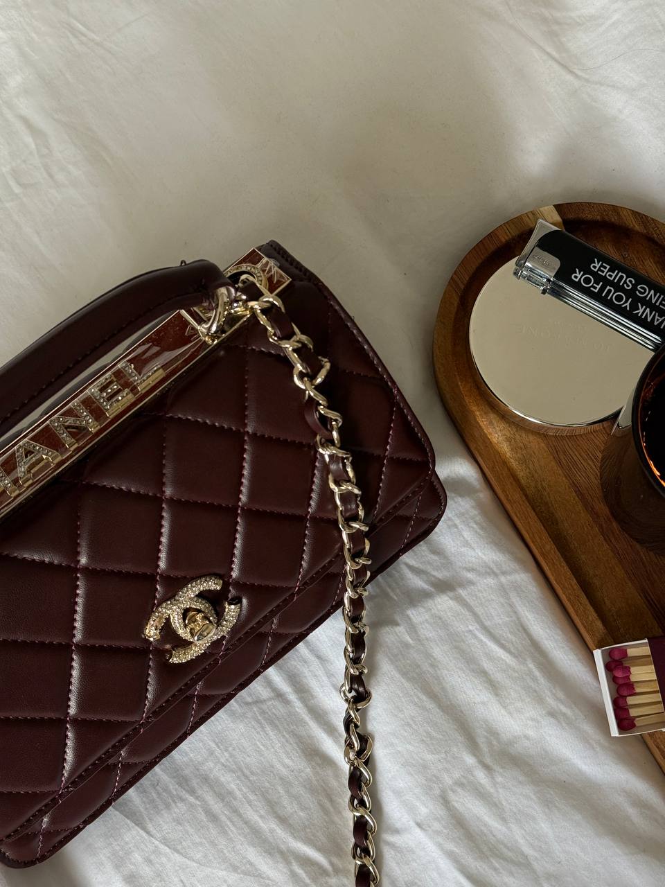 Chanel Mini Flap Bag with Top Handle Lambskin Burgundy - 6