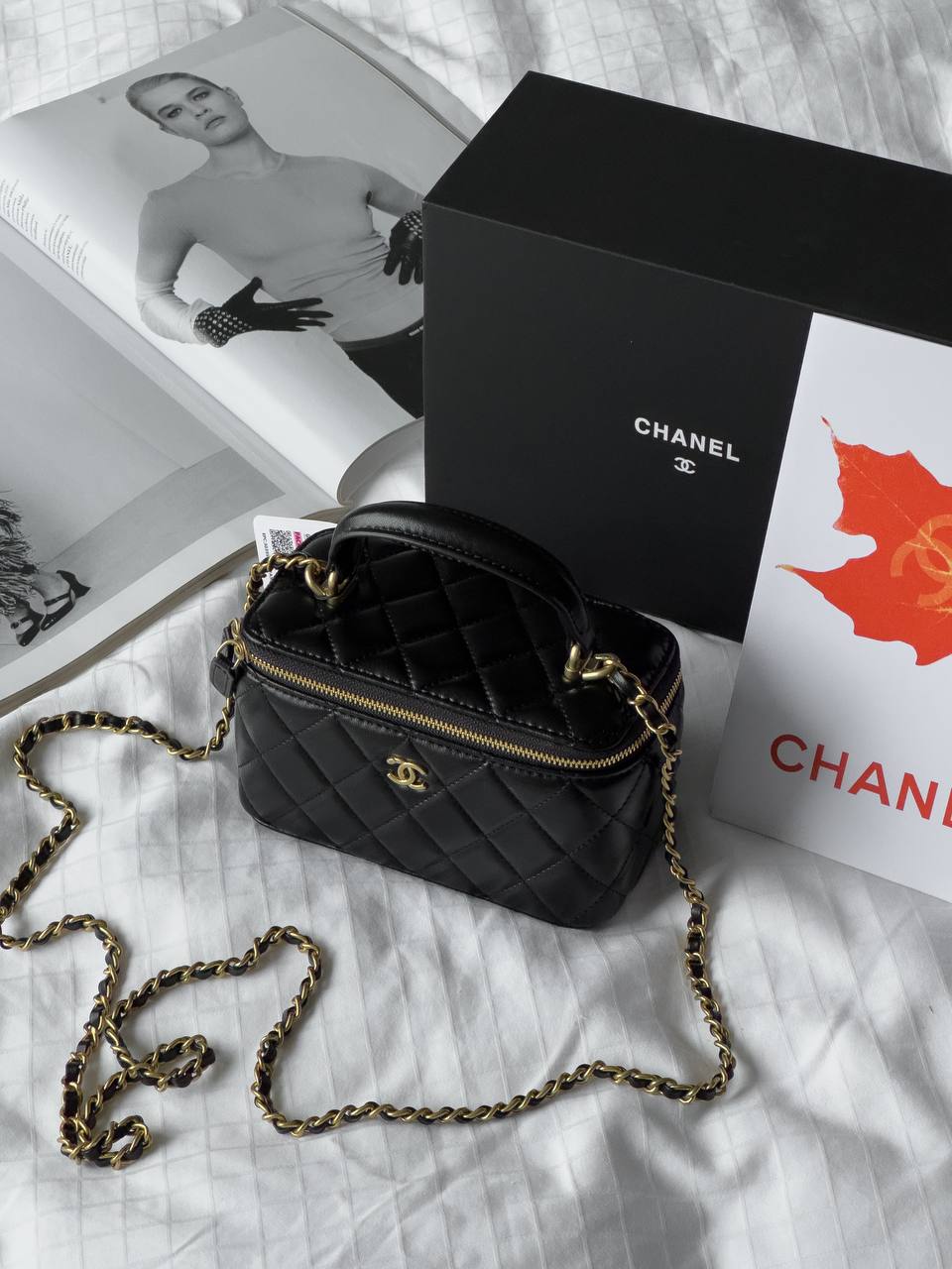 Chanel Mini Vanity Top Handle Case Black Lambskin Brushed Gold Hardware - 2