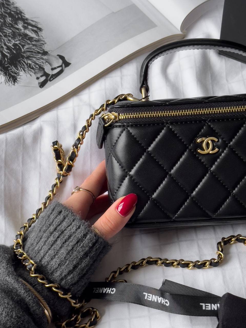 Chanel Mini Vanity Top Handle Case Black Lambskin Brushed Gold Hardware - 9