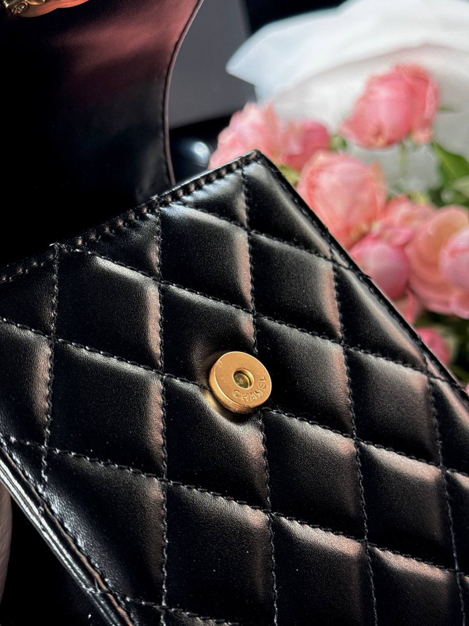 Chanel Pearl Crush Phone Case With Chain Lambskin Black - 12