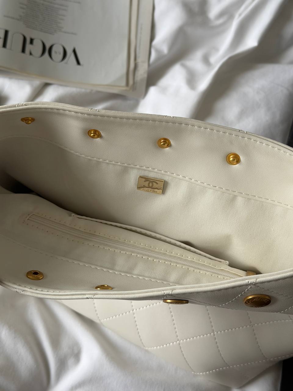 Chanel Small CC Quilted Shopping Bag Milk/Gold - 11