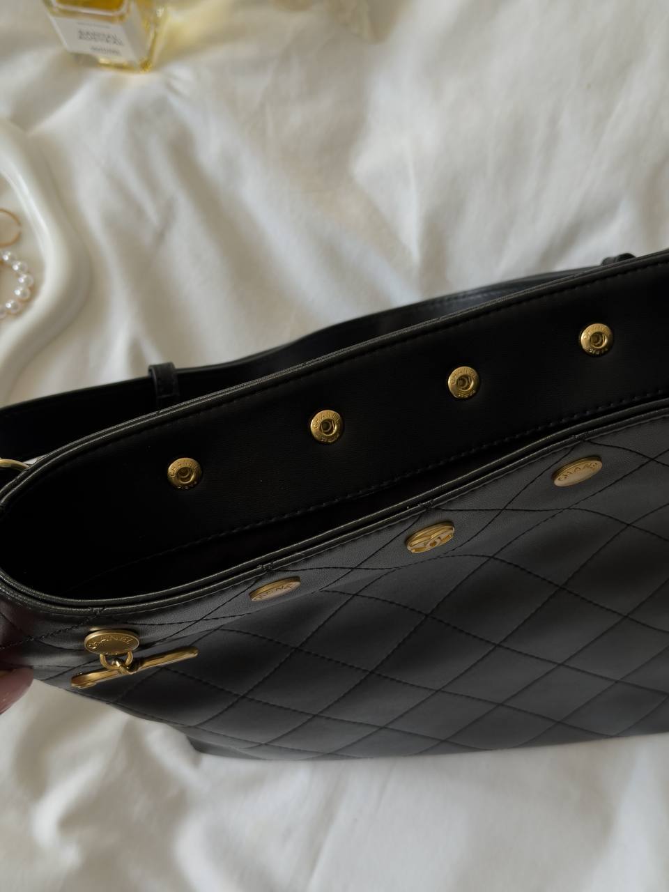 Chanel Small CC Quilted Shopping Bag Milk/Gold - 13