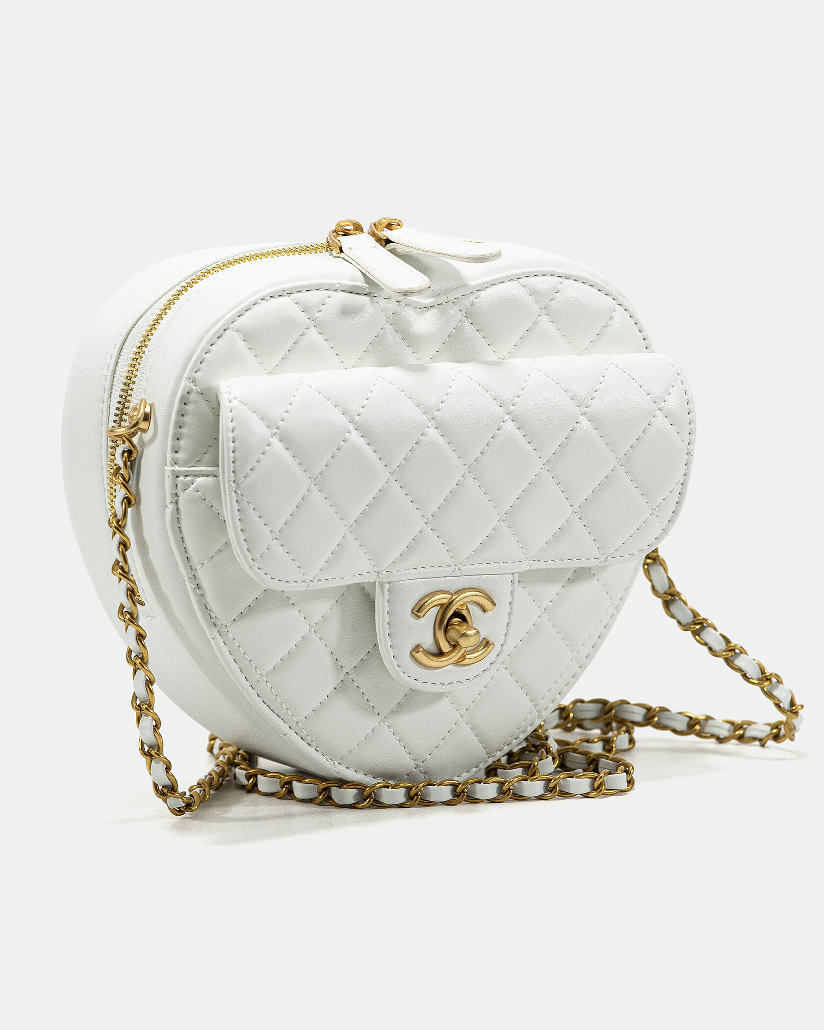 Chanel Small Heart Crossbody Bag in White Lambskin - 5