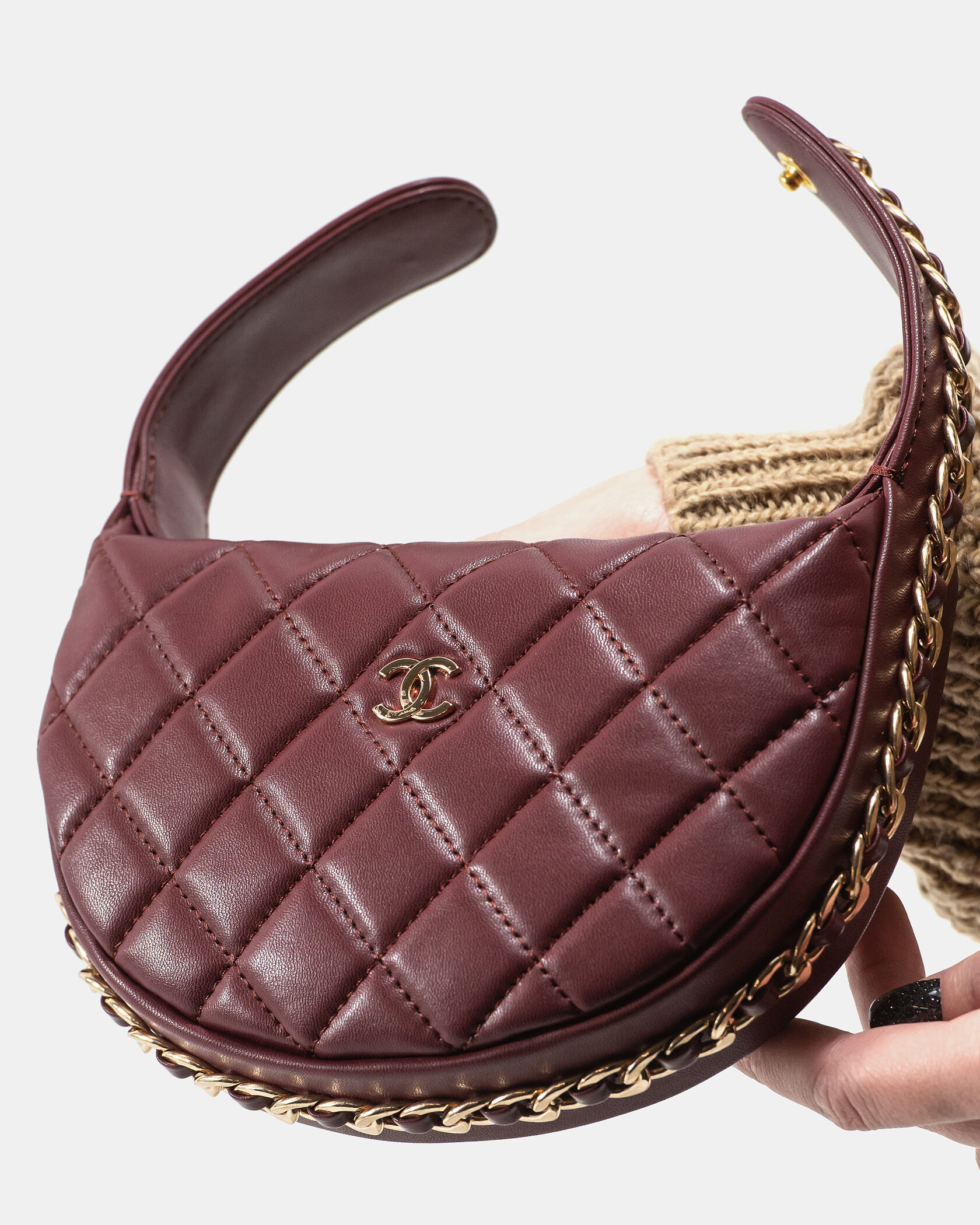 Chanel Small Hobo Bag Burgundy Lambskin with Gold-Tone Metal - 5