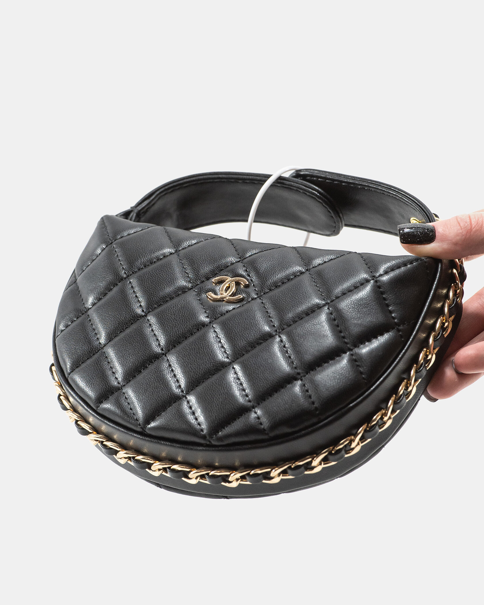 Chanel Small Hobo Bag Shiny Lambskin &amp; Gold-Tone Metal Black - 8