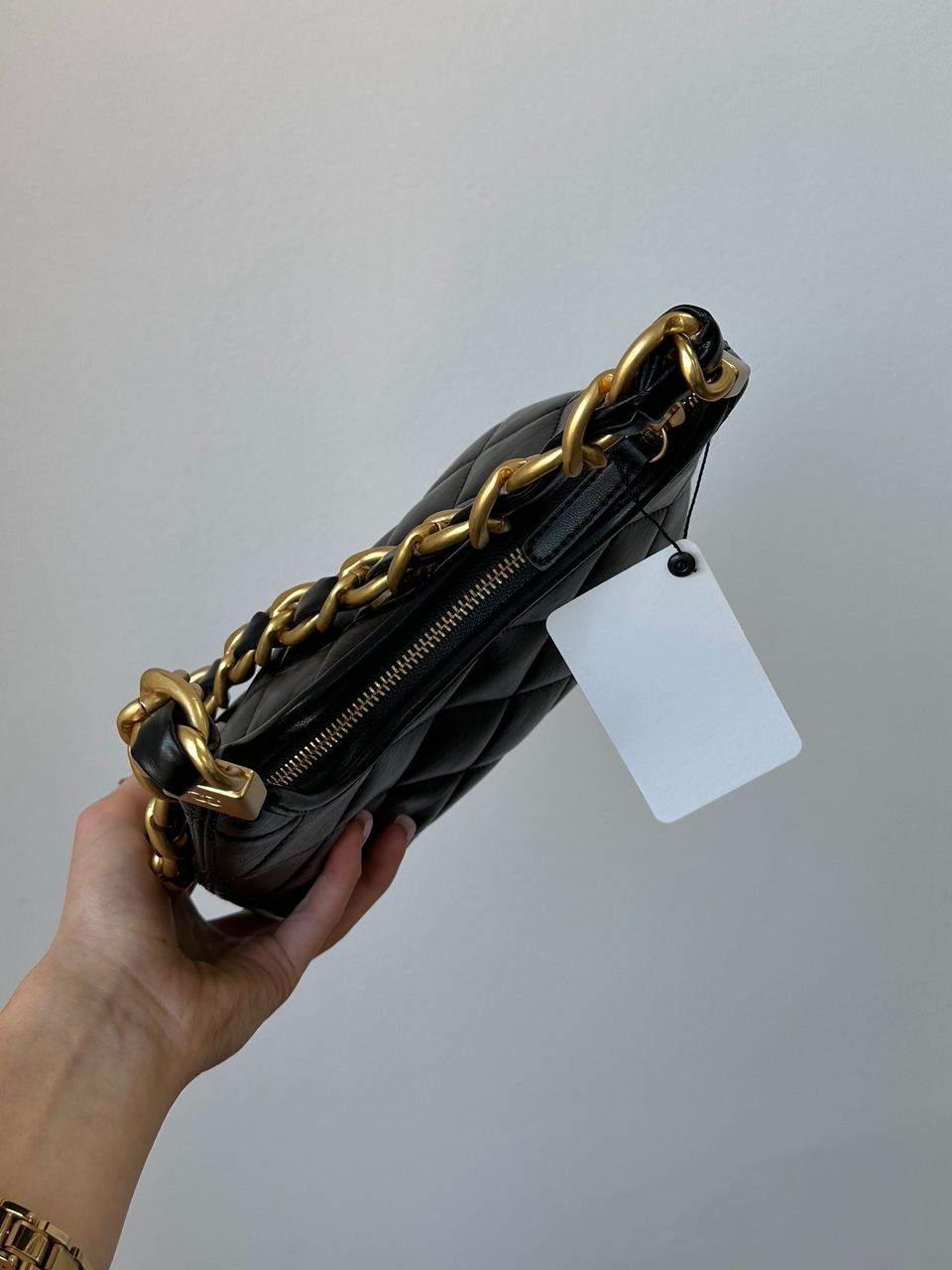 Chanel Small Hobo Bag Shiny Lambskin &amp; Gold-Tone Metal, Black - 5