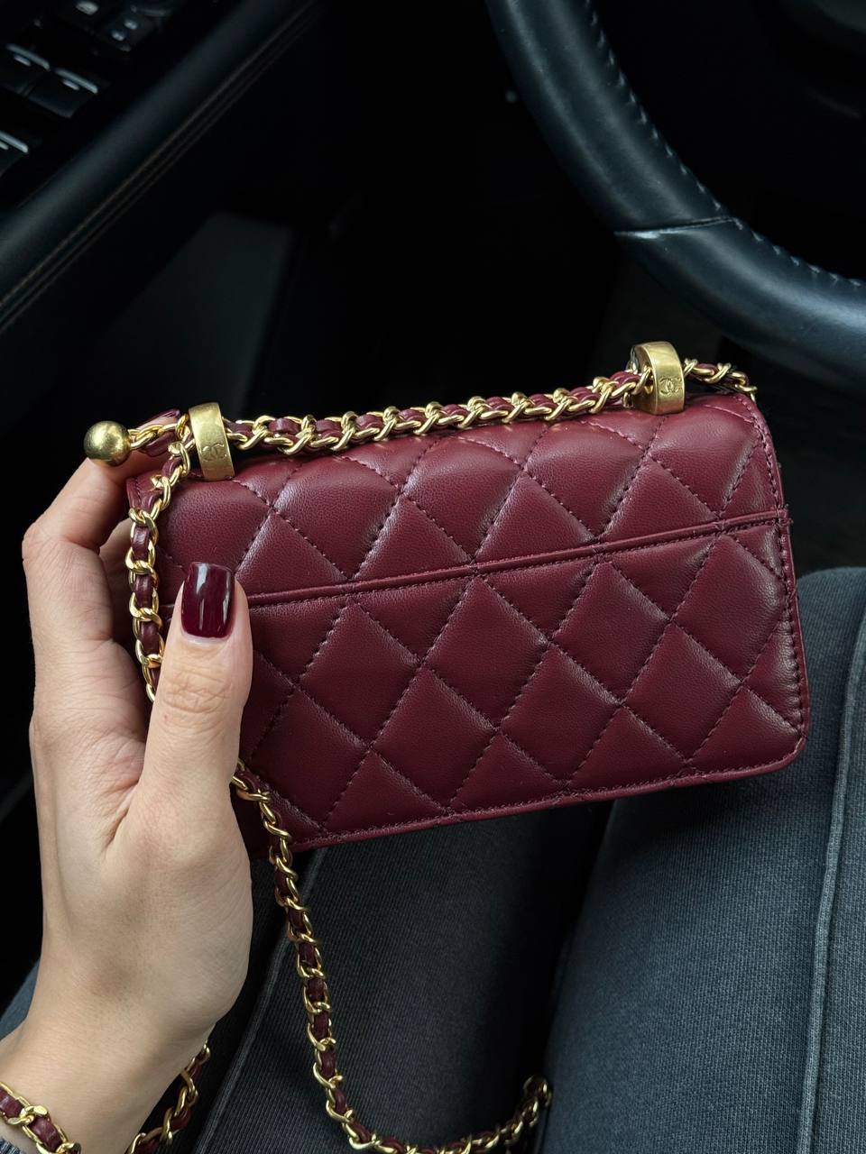 Chanel Trendy CC Wallet On Chain Lambskin Burgundy/Gold - 11