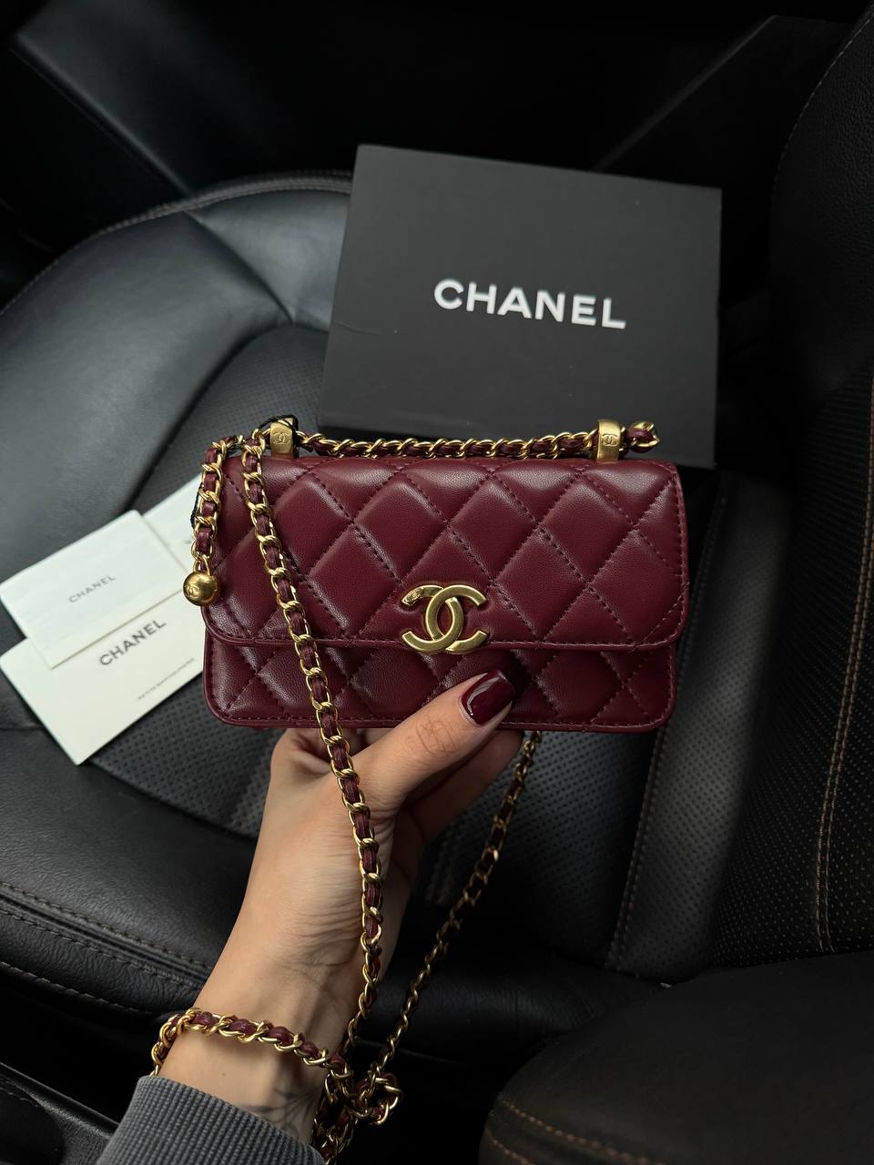 Chanel Trendy CC Wallet On Chain Lambskin Burgundy/Gold - 2