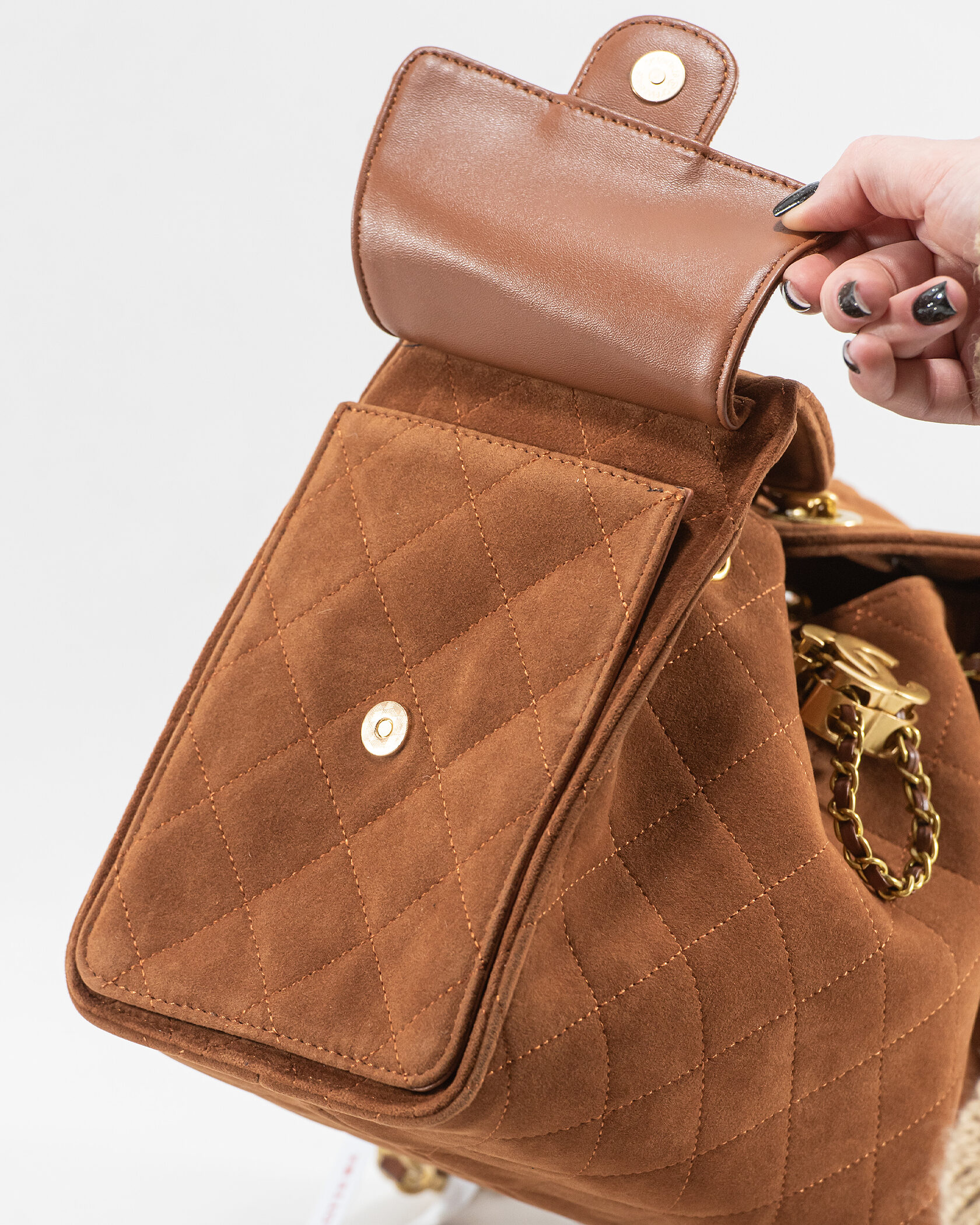 Chanel Vintage CC Logo Quilted Suede Flap Shoulder Bag Brown - 10