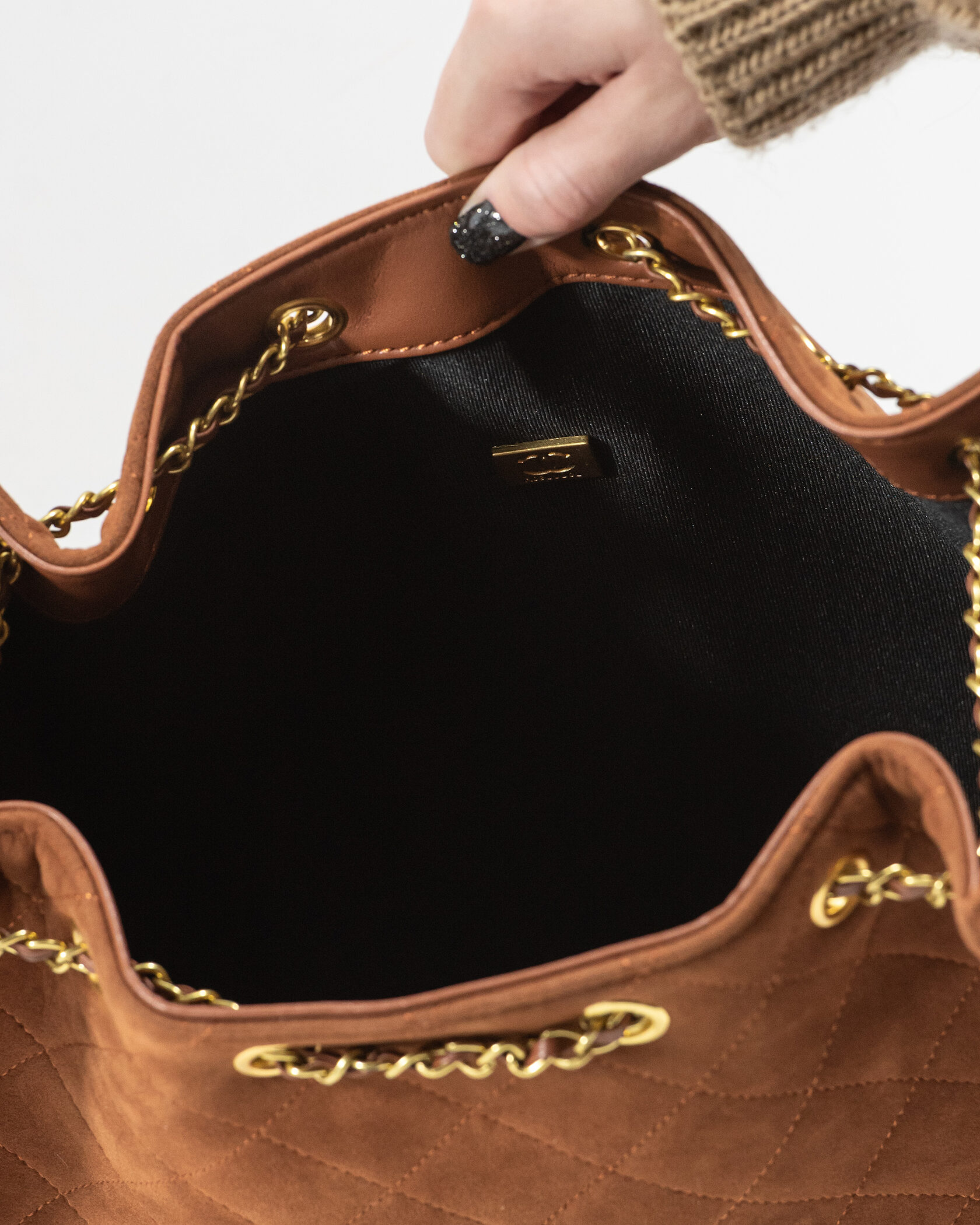 Chanel Vintage CC Logo Quilted Suede Flap Shoulder Bag Brown - 13