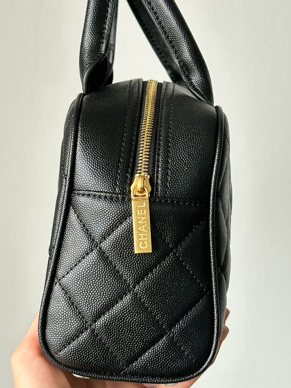 Chanel Vintage CC Quilted Caviar Bowling Bag Black - 6