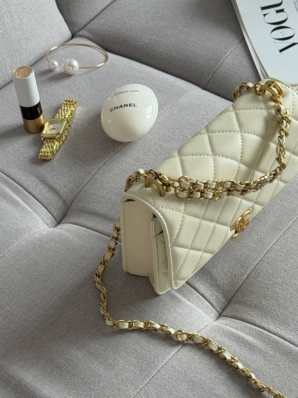 Chanel Wallet on Chain White/Gold - 7