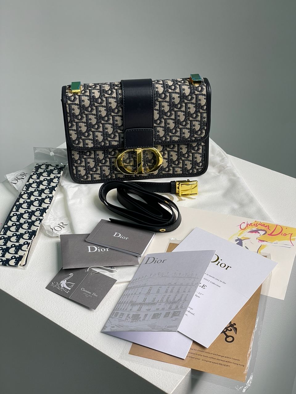 Christian Dior 30 Montaigne Chain Bag Blue Dior Oblique Jacquard - 4