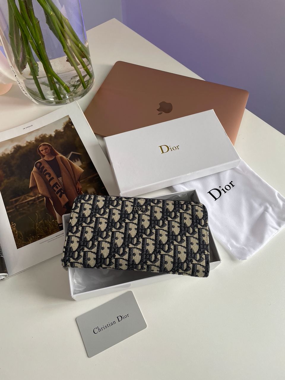 Christian Dior 30 Montaigne Wallet Blue Oblique Jacquard - 3