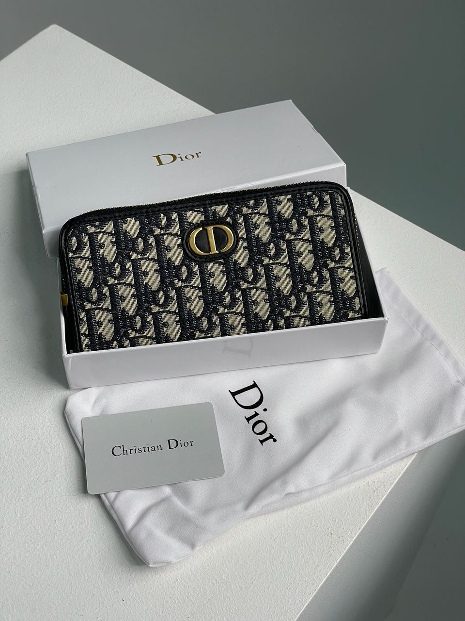 Christian Dior 30 Montaigne Wallet Blue Oblique Jacquard - 2