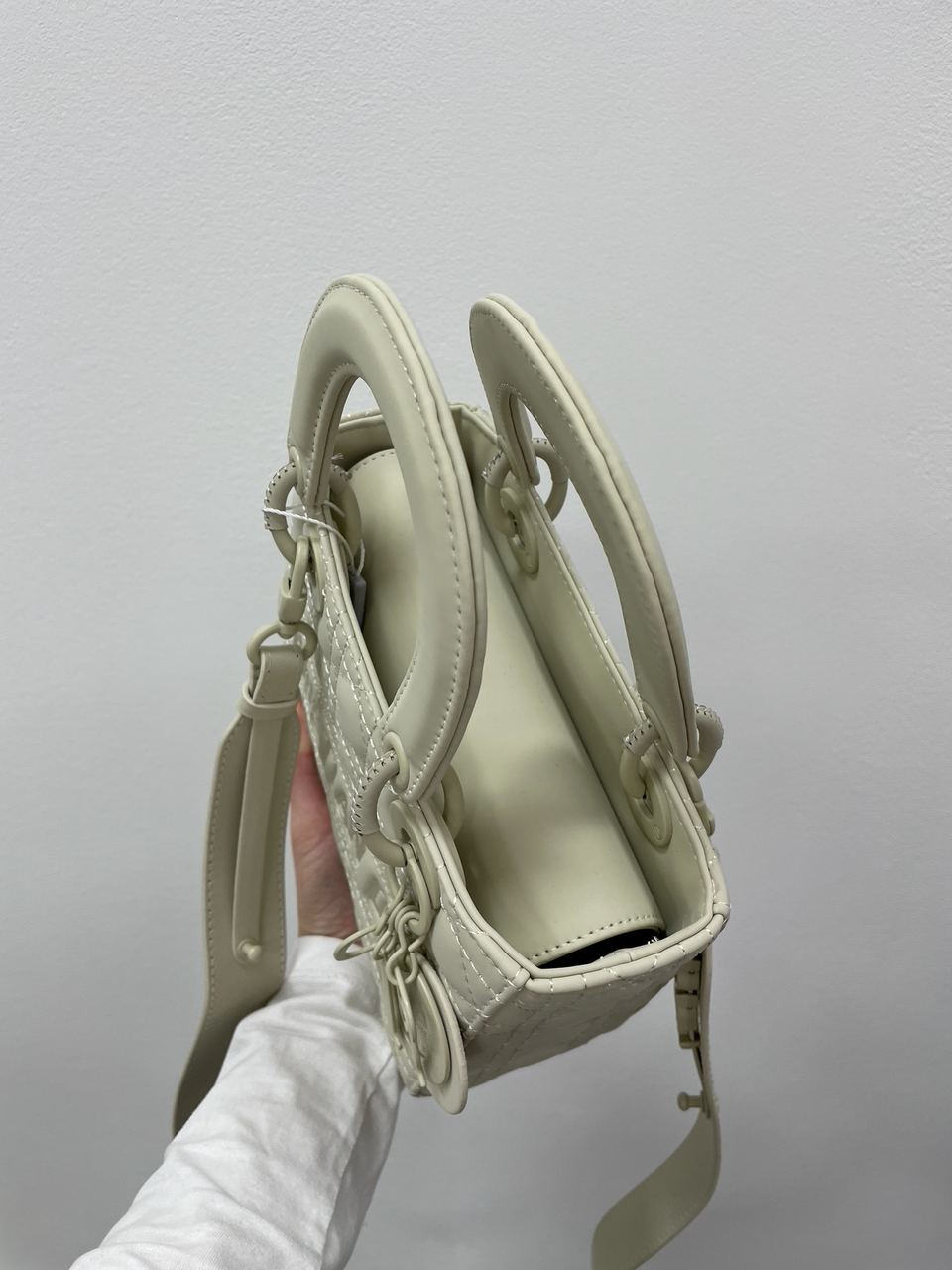 Christian Dior Latte Ultramatte Cannage Calfskin Mini Lady Dior Beige - 14