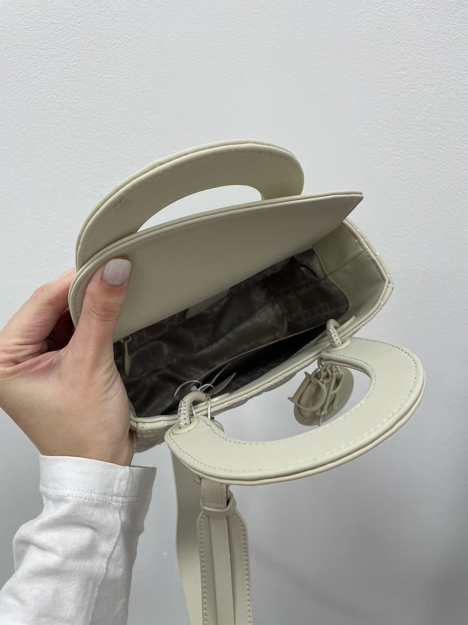 Christian Dior Latte Ultramatte Cannage Calfskin Mini Lady Dior Beige - 16