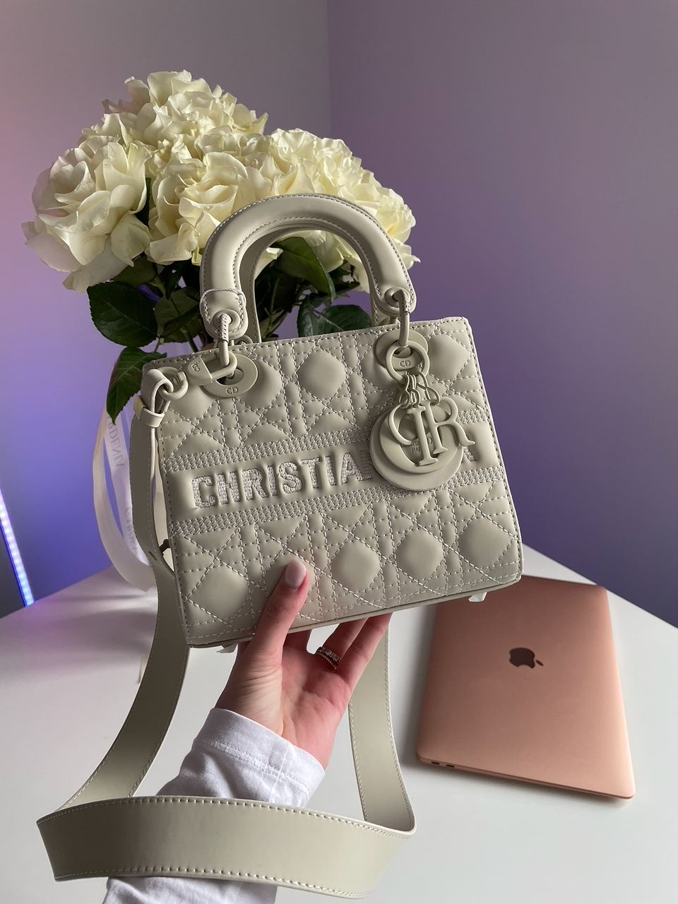 Christian Dior Latte Ultramatte Cannage Calfskin Mini Lady Dior Beige - 3