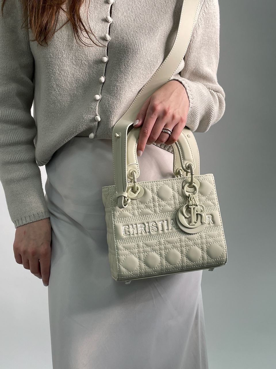 Christian Dior Latte Ultramatte Cannage Calfskin Mini Lady Dior Beige - 6