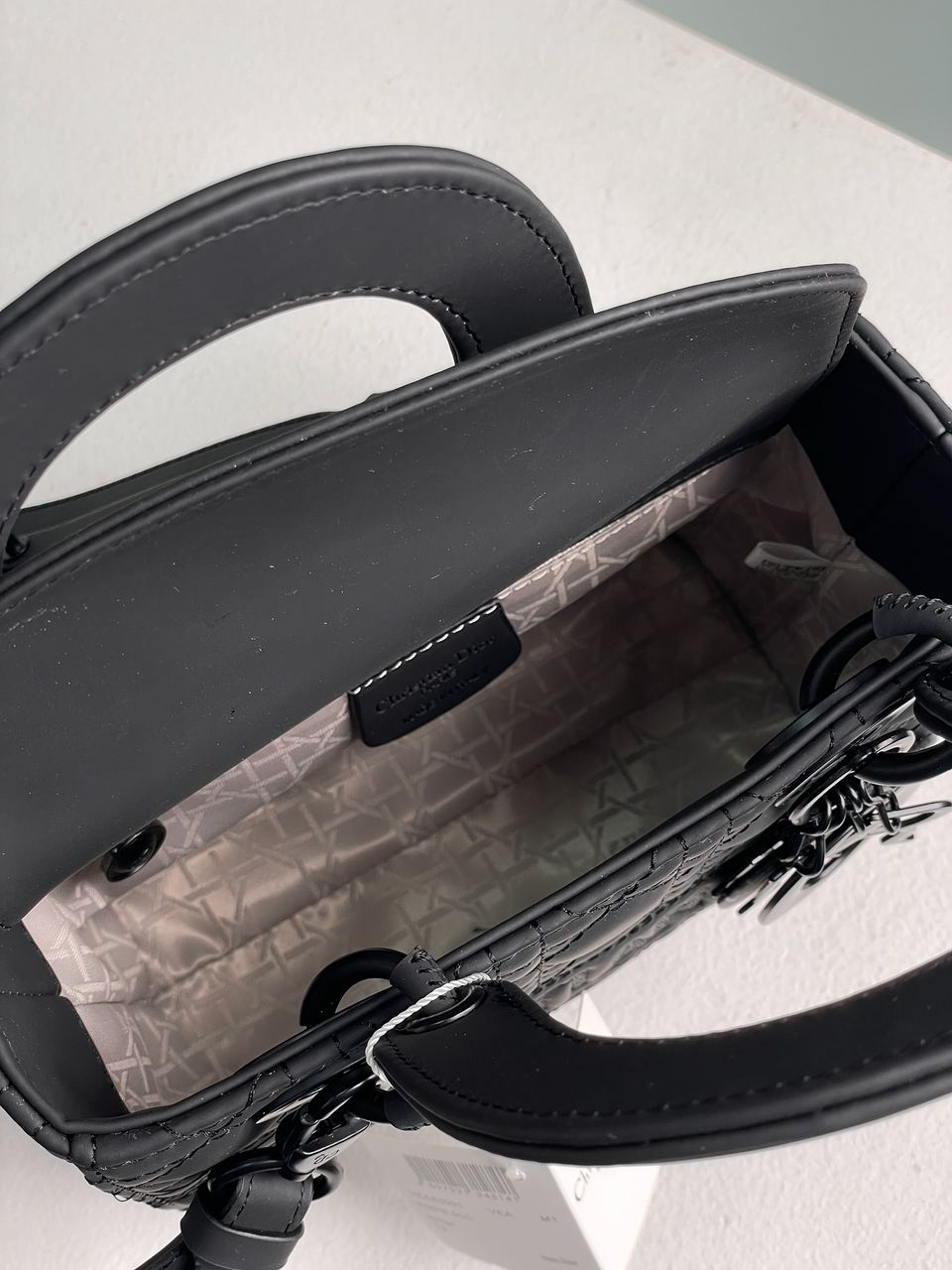 Christian Dior Latte Ultramatte Cannage Calfskin Mini Lady Dior Black - 13