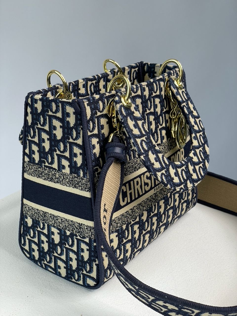 Christian Dior Medium Lady D-Lite Bag Blue/Beige - 12