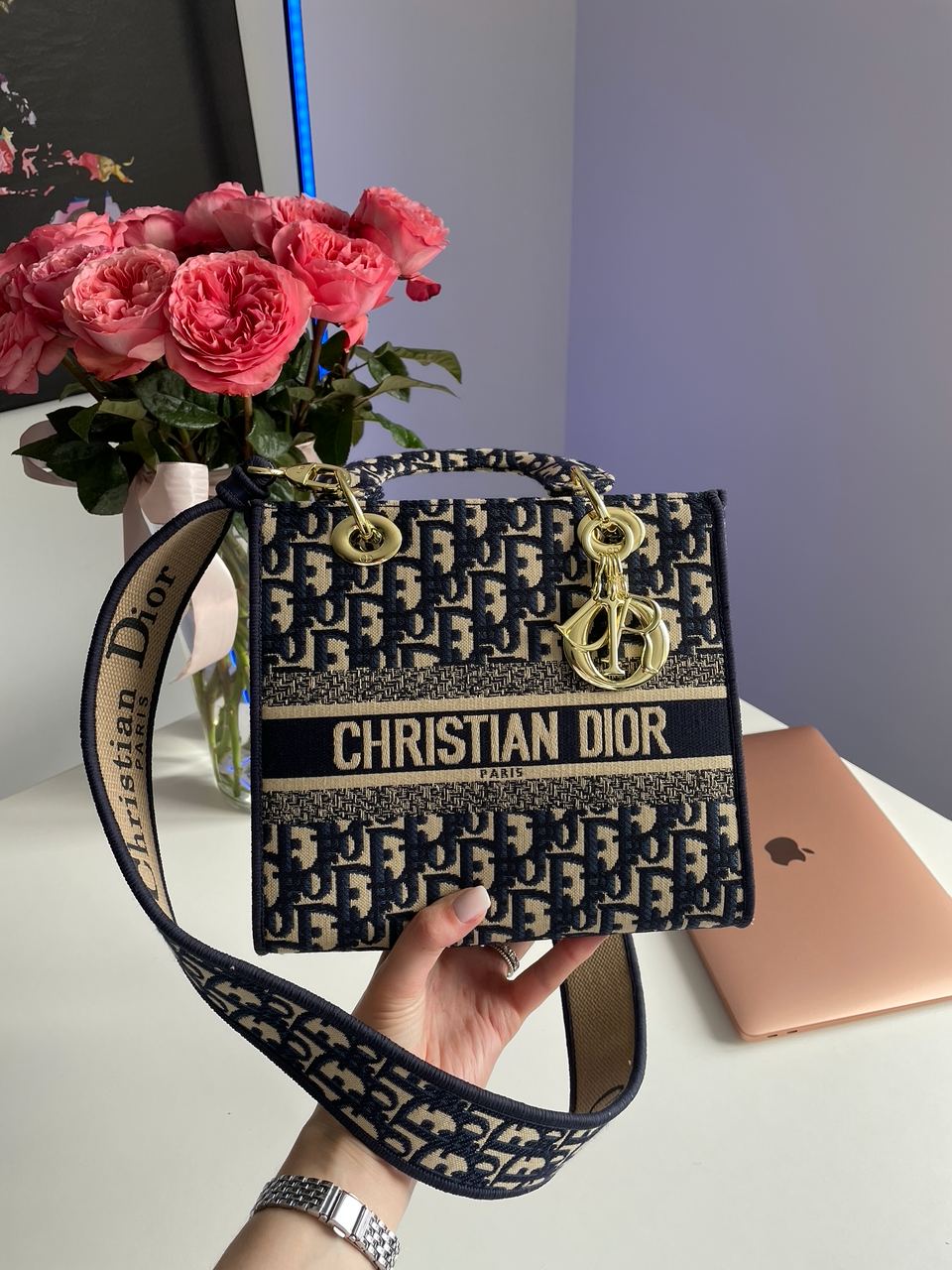 Christian Dior Medium Lady D-Lite Bag Blue/Beige - 7