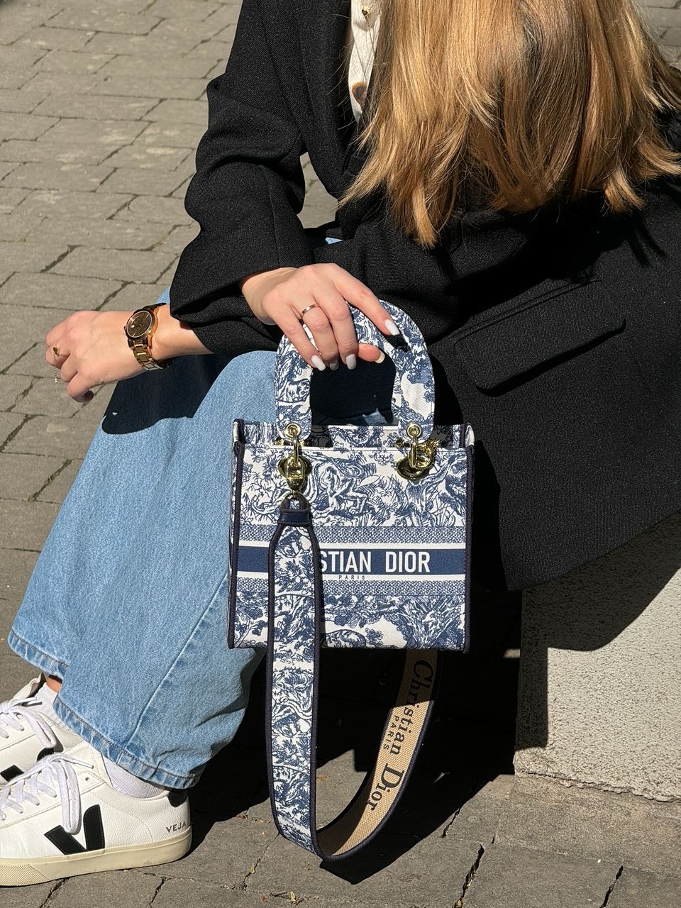 Christian Dior Medium Lady D-Lite Bag Blue/White - 5